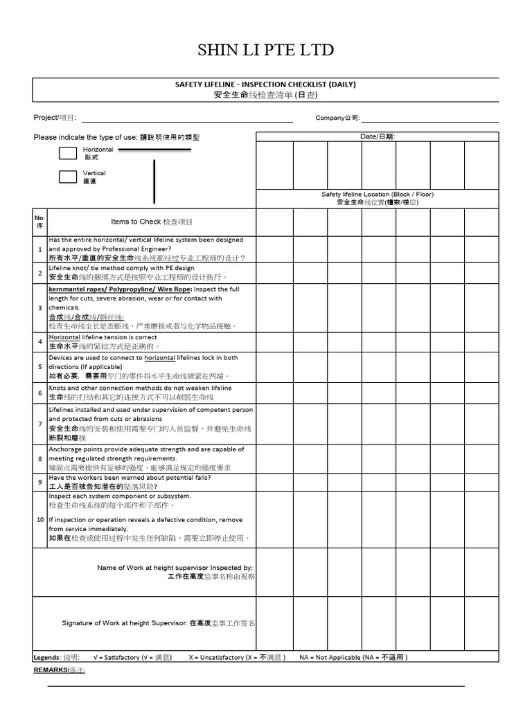 Lifeline Safety Inspection Checklist | PDF