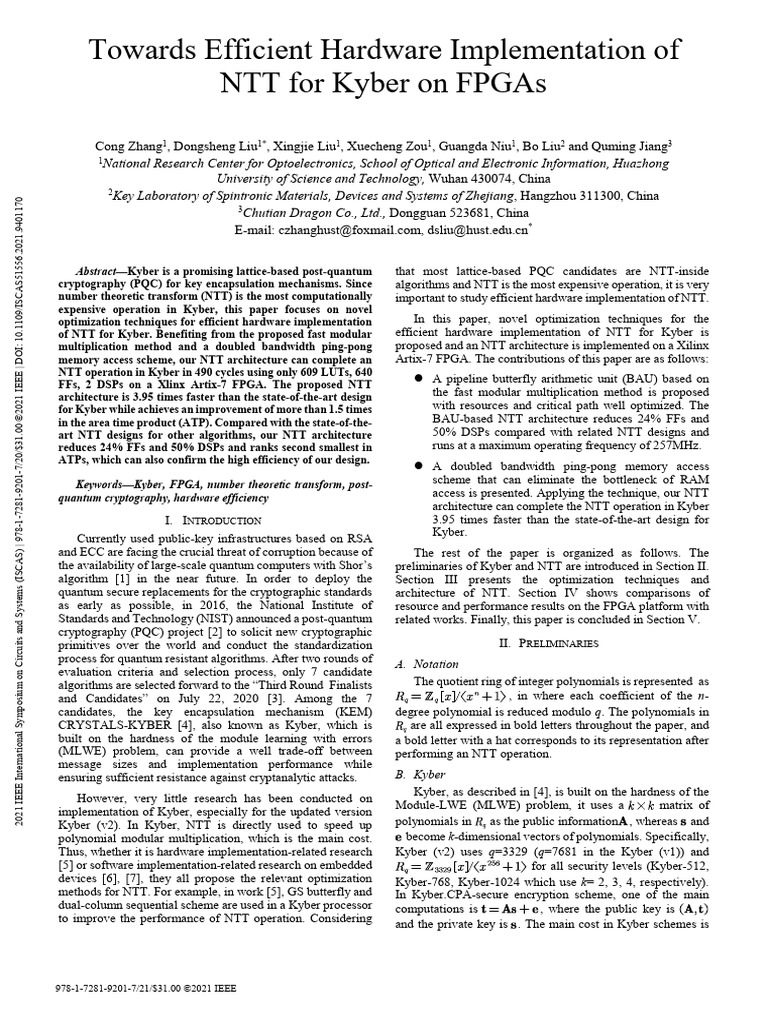 Optimizing NTT for Kyber on FPGAs | PDF | Polynomial | Quantum Computing