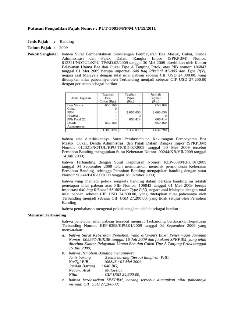 Banding Nilai Pabean Impor 640 Bag Rikemal | PDF