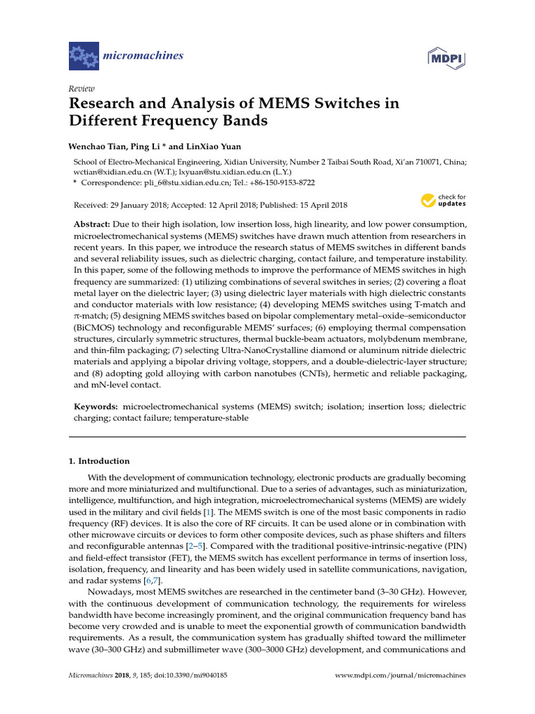 Research and Analysis of MEMS Switches in Different Frequency Bands ...