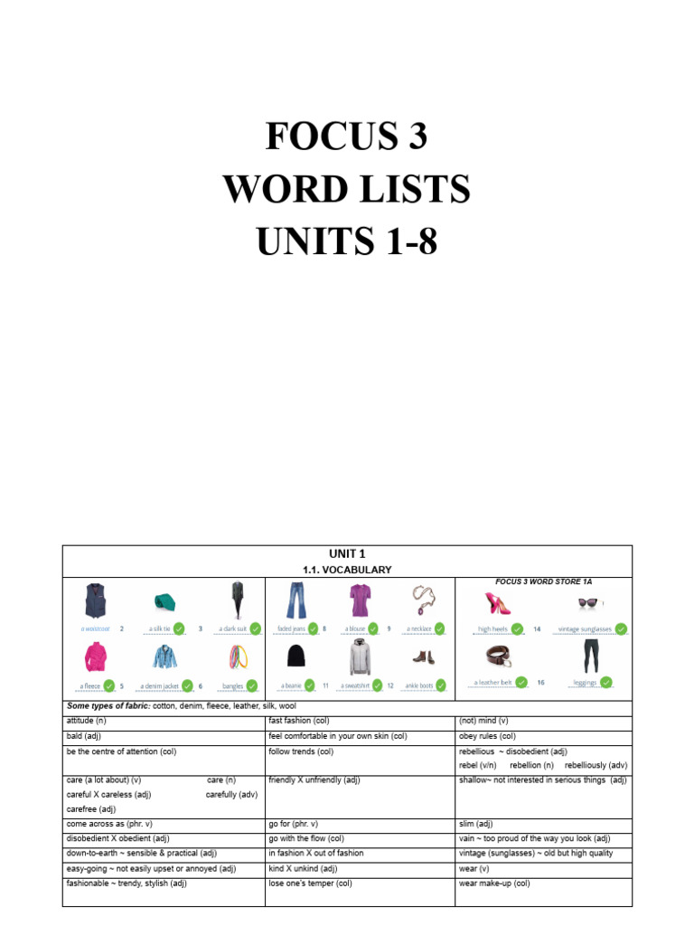 Focus 3 Unit 1 Vocabulary List | PDF | Noun | Oceans