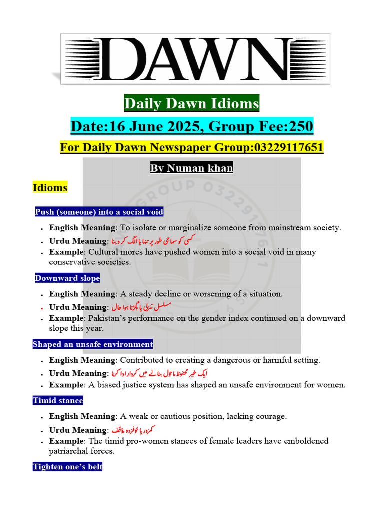 Dawn Idioms and Phrasal Verb 2025-40 | PDF