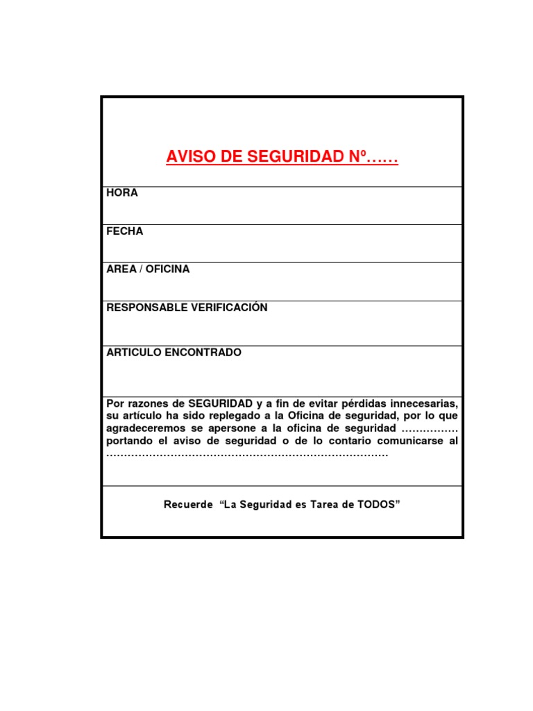 Formato de Aviso de Seguridad
