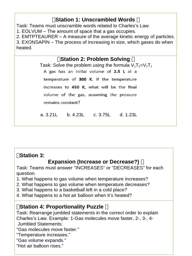 Charles's Law Educational Activities | PDF