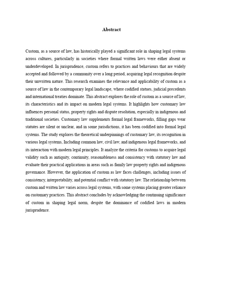 Custom As A Source of Law: It's Applicability in Present Scenario | PDF ...