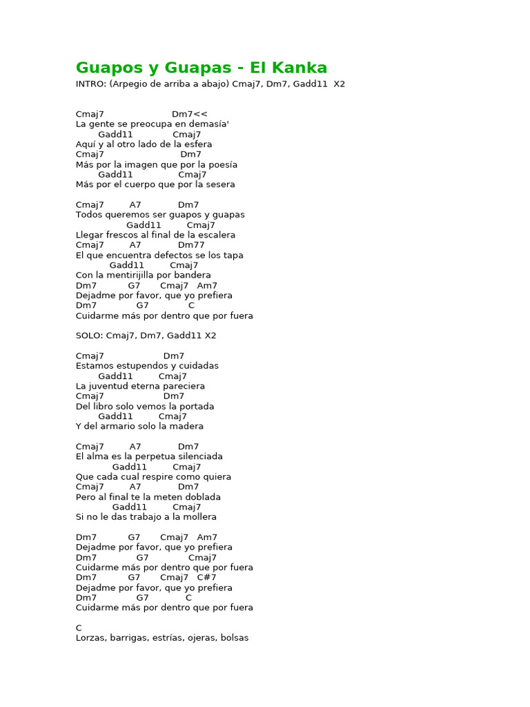 Guapos y Guapas - Letras de El Kanka | PDF