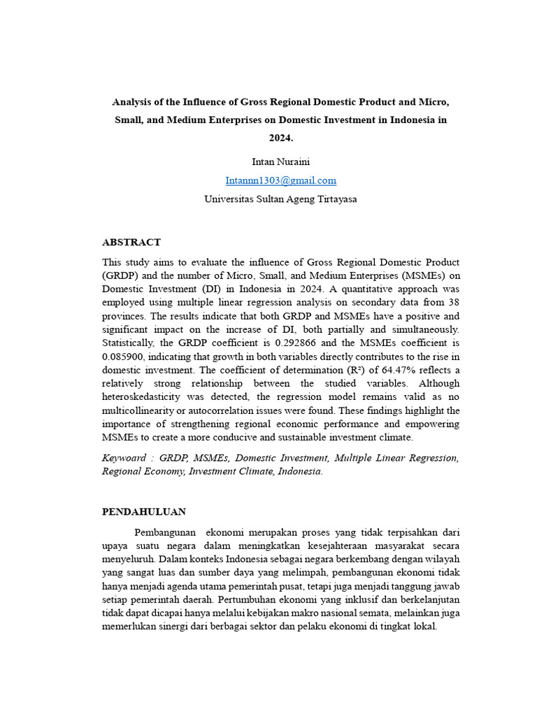 Analysis of The Influence of Gross Regional Domestic Product and Micro ...