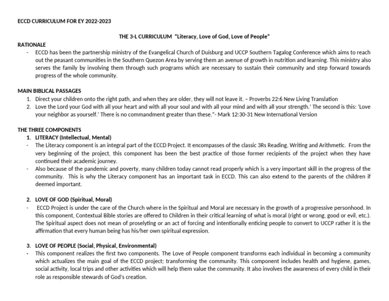 ECCD Curriculum Guide 2022-2023 | PDF | Literacy