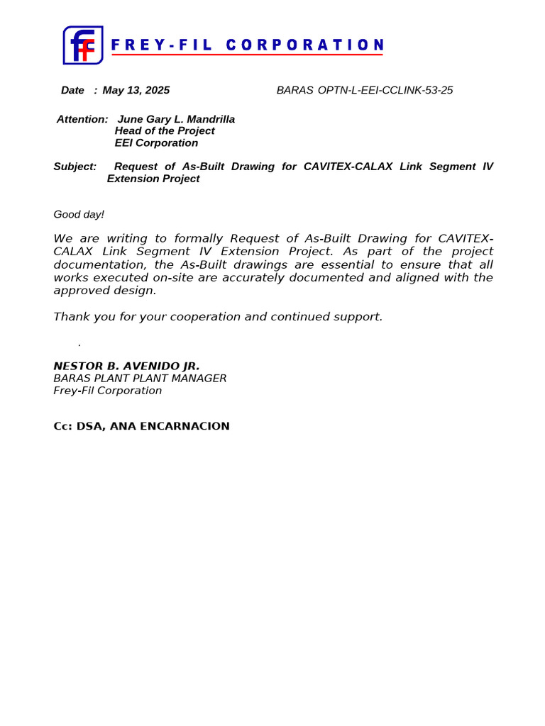 Request for CAVITEX-CALAX As-Built Drawing | PDF