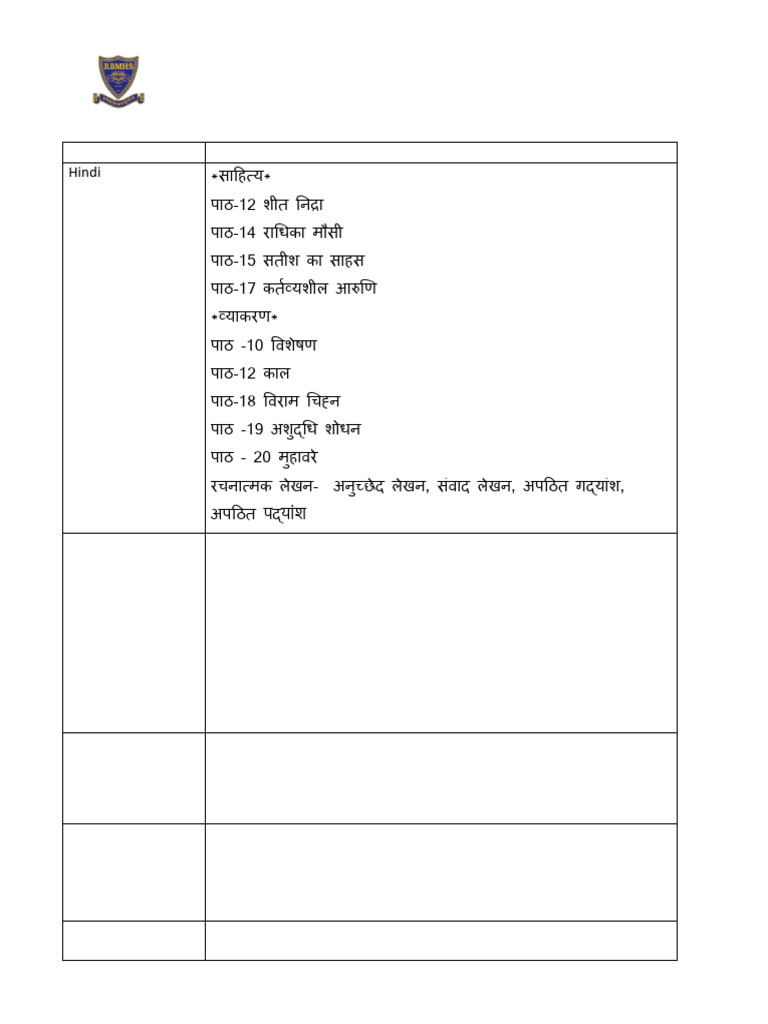 PA IV Syllabus For Class IV 2024-25 | PDF | Linguistics