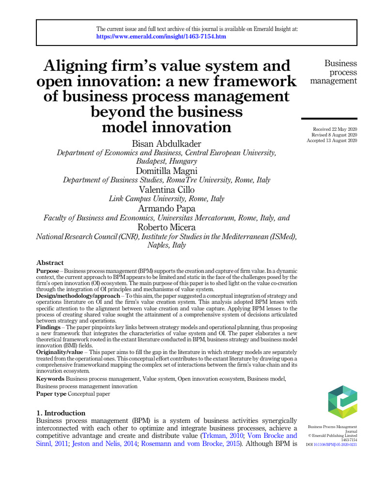 Open Innovation and Business Process Management Framework | PDF ...