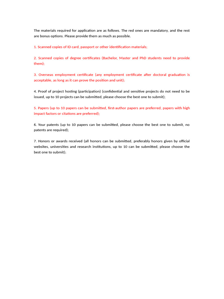 Essential Application Materials Checklist | PDF
