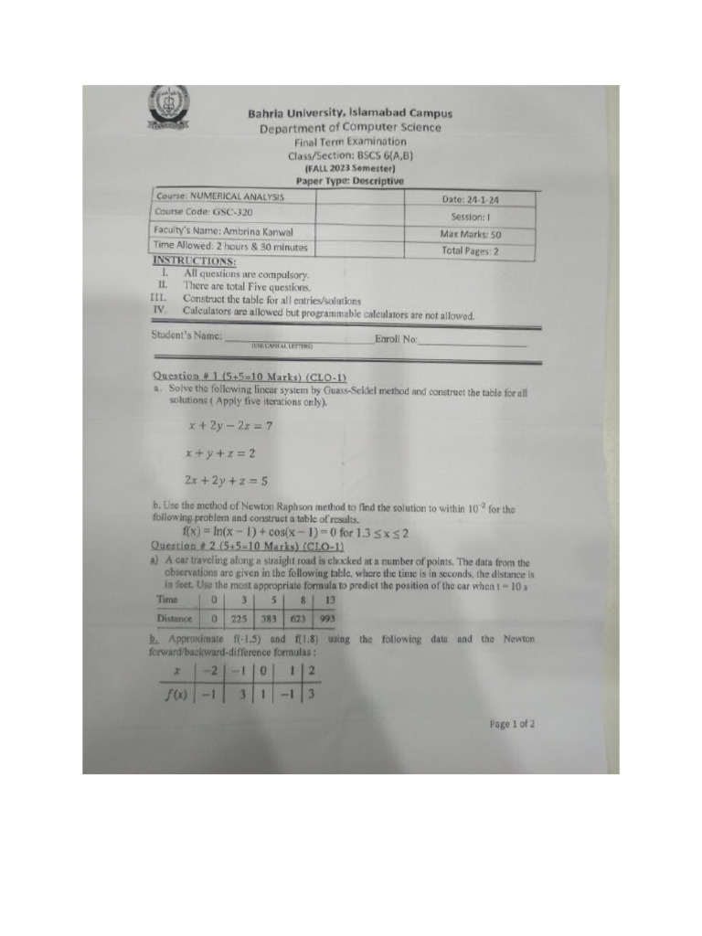 Numerical Analysis FinalTerm Ambrina | PDF
