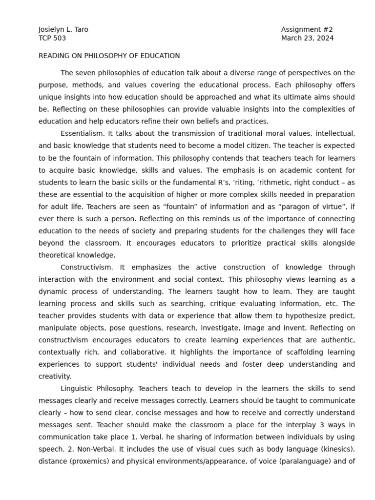 Seven Educational Philosophies Explained | PDF | Philosophy Of ...