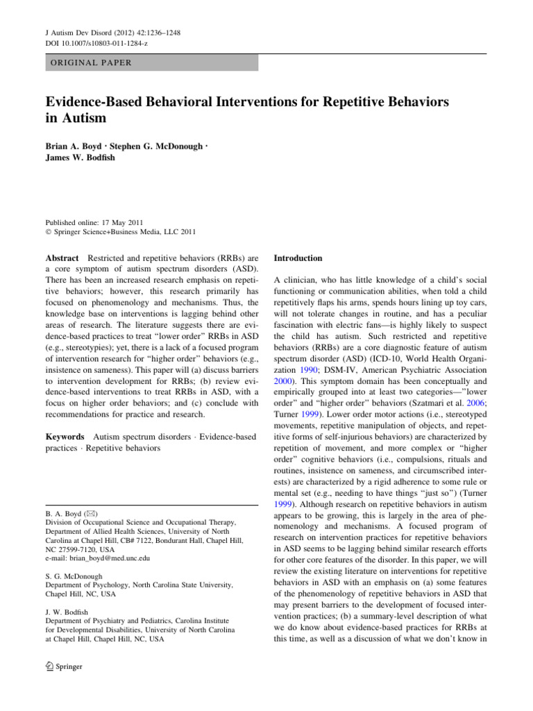 Interventions For Repititive Behaviours in Autism | PDF | Autism ...