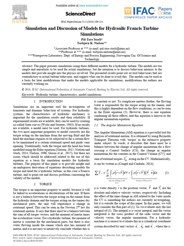 Simulation and Discussion of Models For Hydraulic Francis Turbine ...