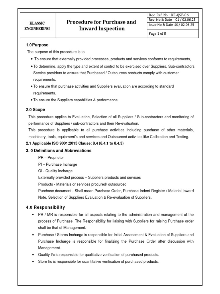 Supplier Evaluation and Purchase Procedure | PDF | Supply Chain ...