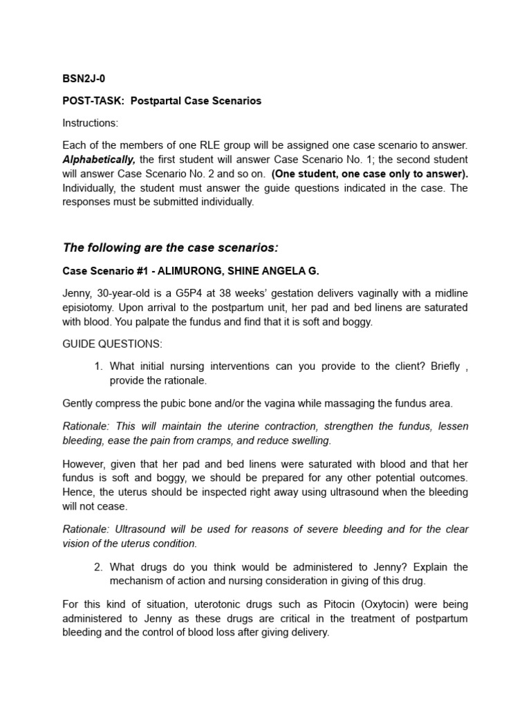 Postpartal Case Scenarios for Nursing | PDF | Breastfeeding ...