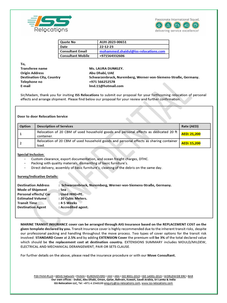 ISS Relocation Proposal for International Move | PDF | Legal Liability ...