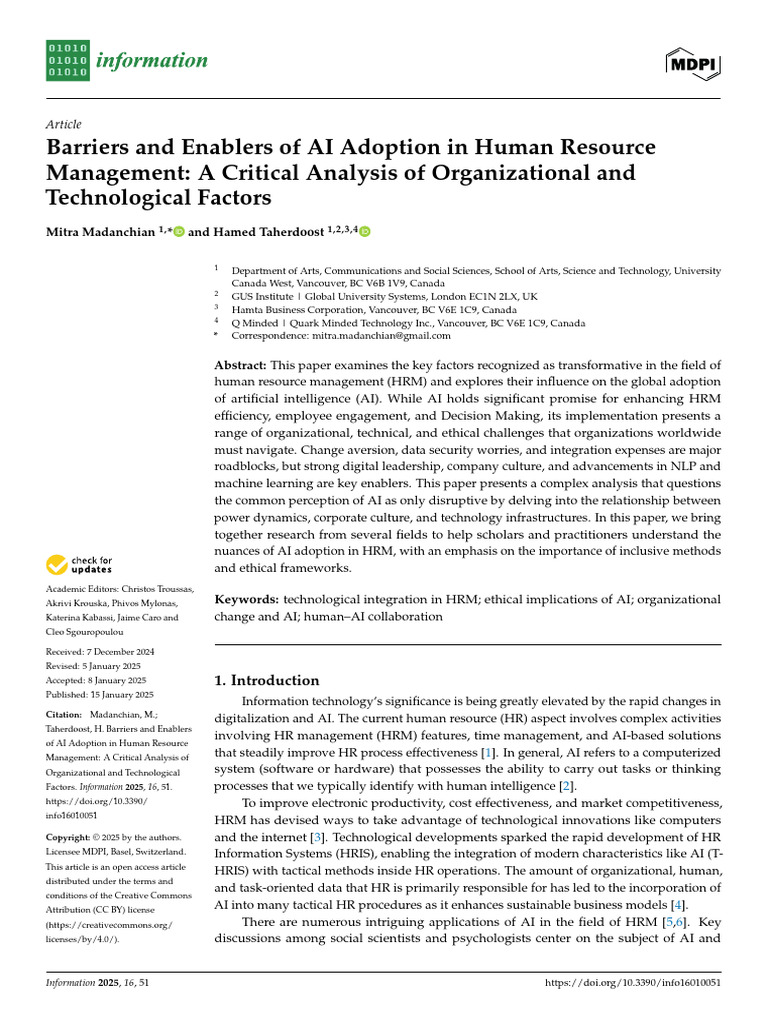 AI Adoption in HRM: Barriers and Enablers | PDF | Artificial ...
