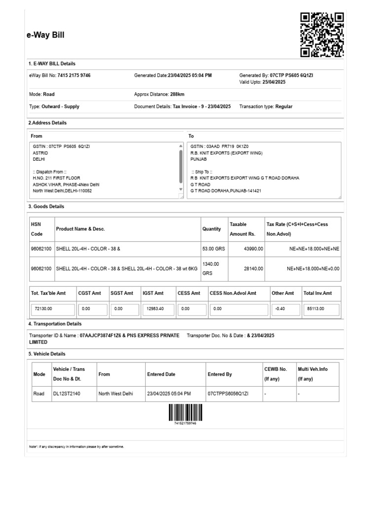 E-Way Bill Details and Information | PDF | Taxes | Government Finances