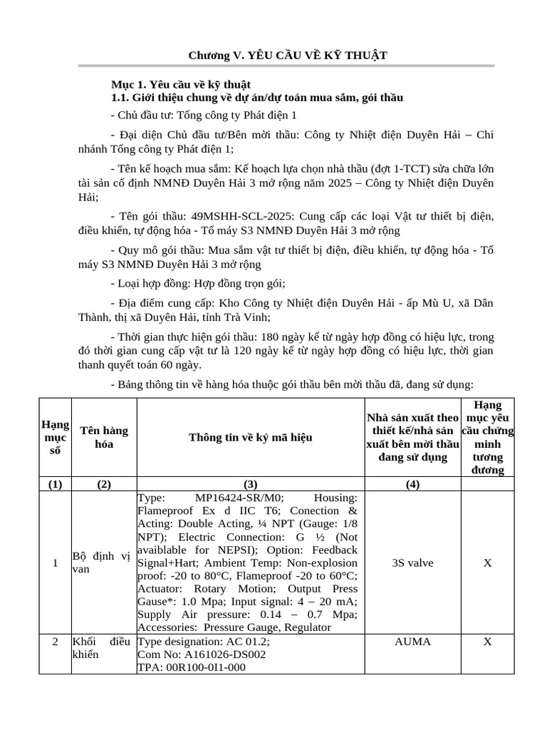 Chương V - Yeu Cau Ve Ky Thuat 49MSHH SCL DH3MR | PDF