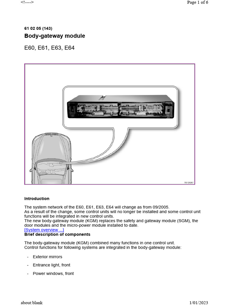 E61 Body Gateway Module Functional Description 2 | PDF | Switch ...