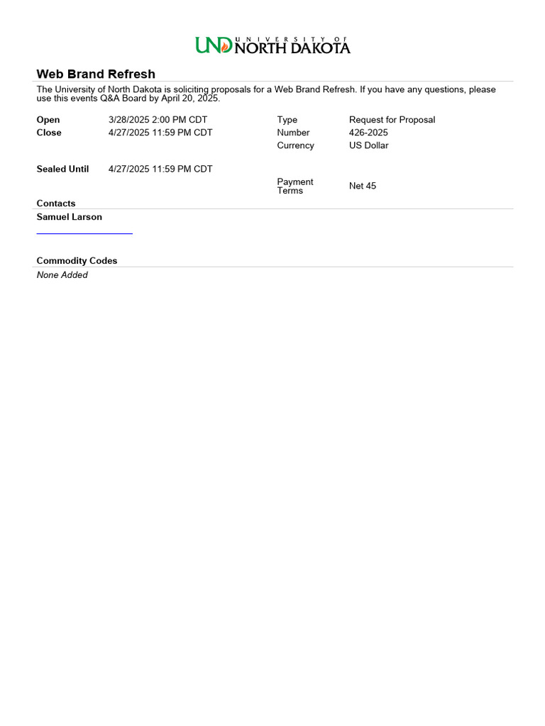 UND Web Brand Refresh RFP 2025 | PDF | Indemnity | Offer And Acceptance