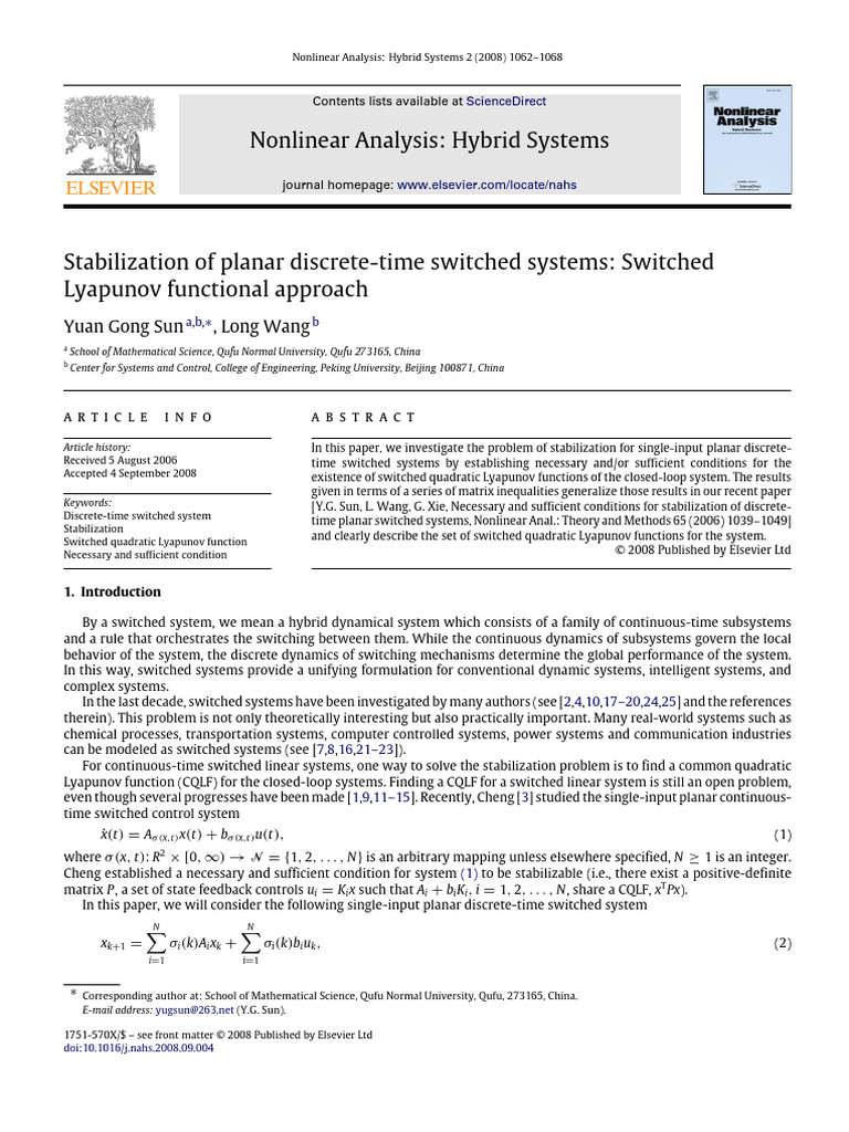 Stabilization of Discrete-Time Switched Systems | PDF | Control Theory ...