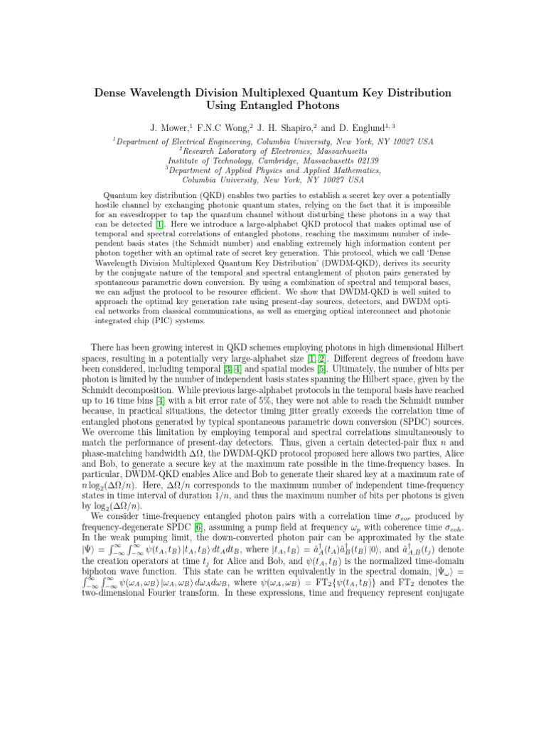Dense Wavelength Division Multiplexed Quantum Key Distribution Using ...