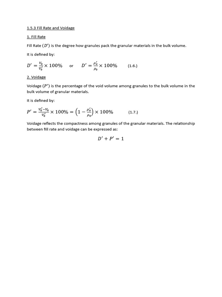 Fill Rate and Voidage in Granular Materials | PDF