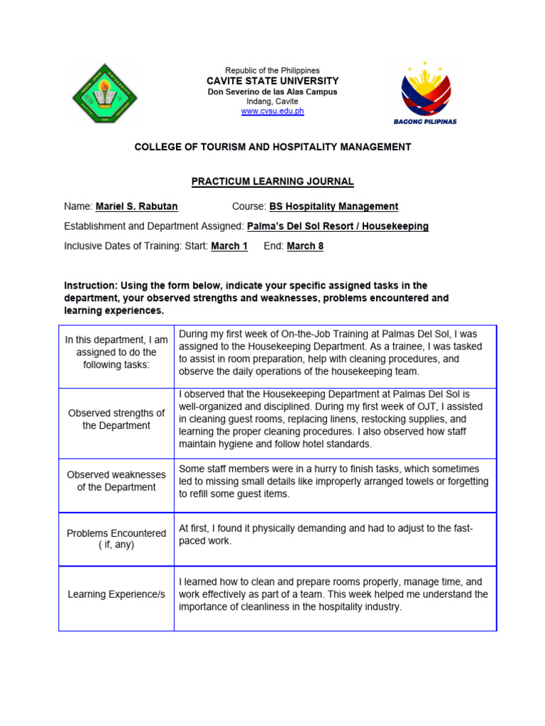 Housekeeping OJT Insights and Observations | PDF