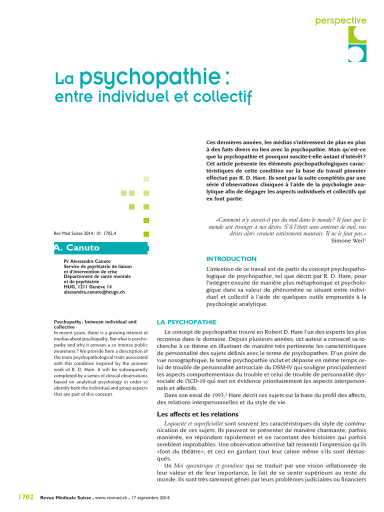 Psychopathie : enjeux individuels et collectifs | PDF | Psychopathie ...