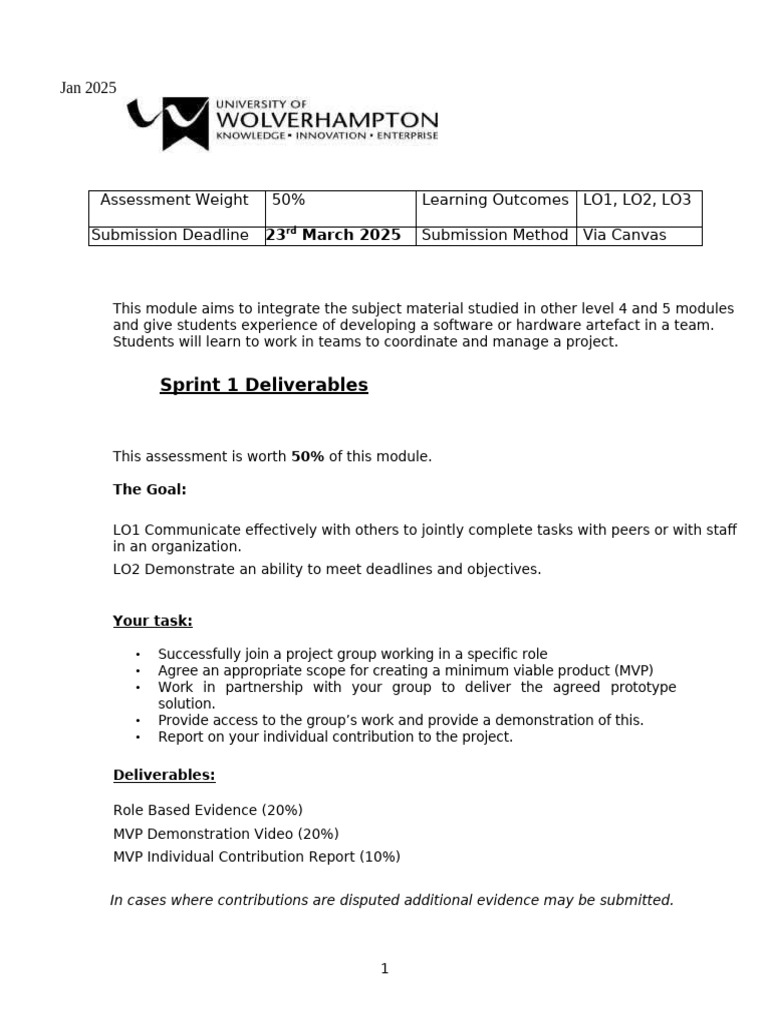 MVP Sprint 1 Assessment FINAL (2025) | PDF