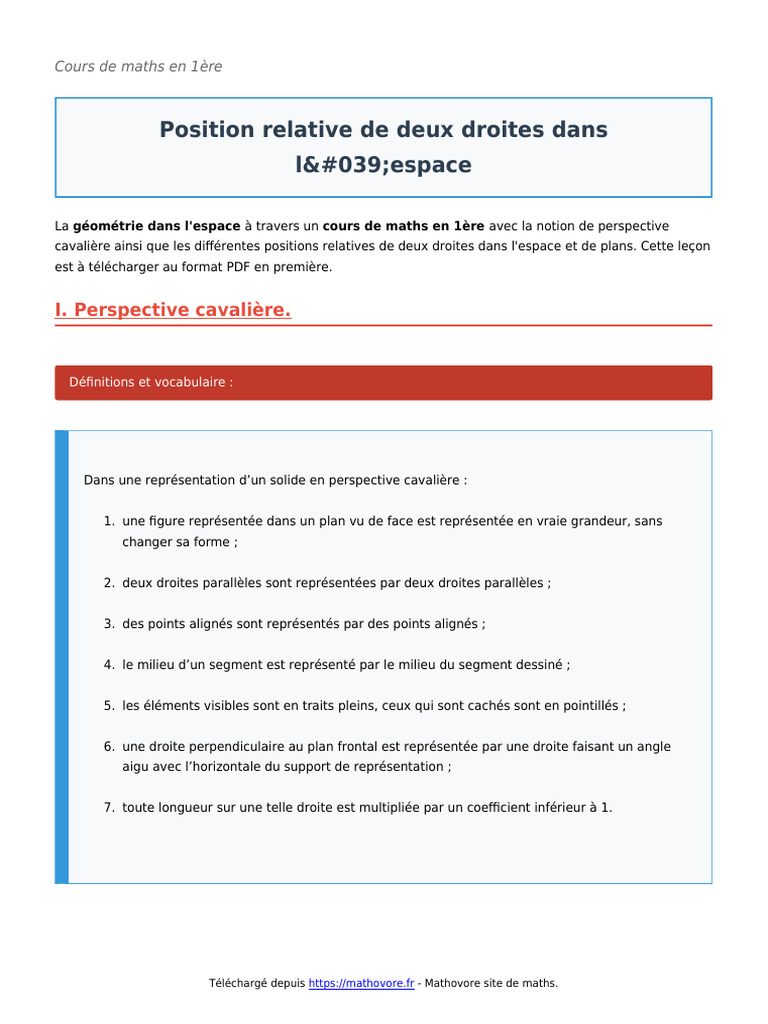 Positions relatives de deux droites | PDF | Droite (mathématiques ...