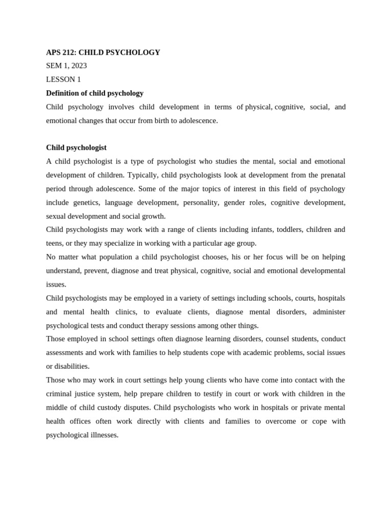 Child Psychology Overview and Goals | PDF | Classical Conditioning ...