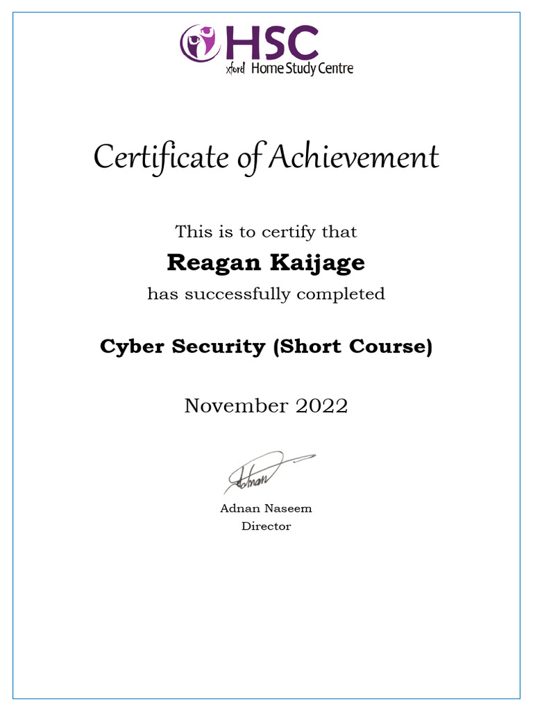 Cyber Security Course Completion Certificate | PDF