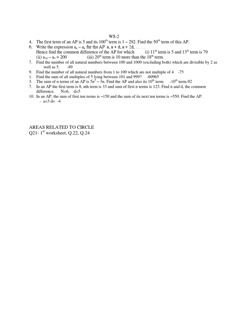 Arithmetic Progression Problems | PDF | Teaching Methods & Materials