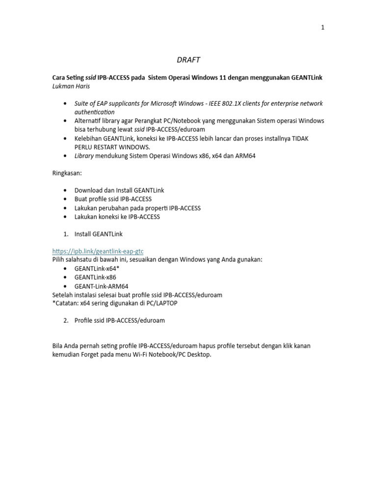 Koneksi IPB-ACCESS di Windows 11 dengan GEANTLink | PDF