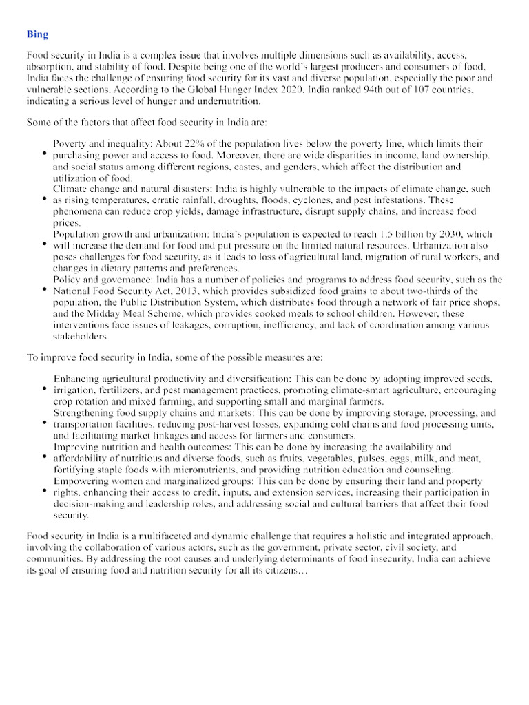 Food Security | PDF