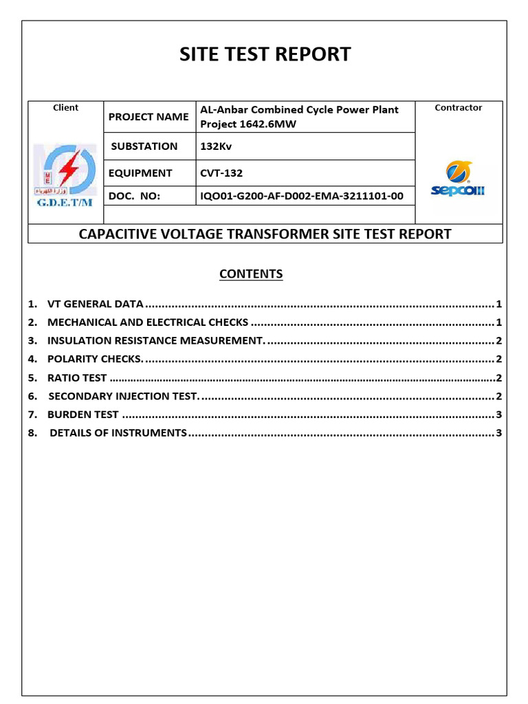Capacitive Voltage Transformer Test Report | PDF | Alternating Current ...