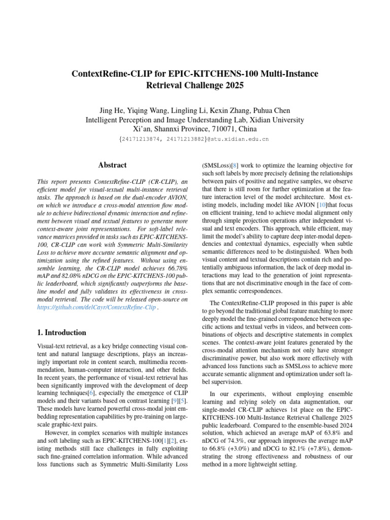 CR-CLIP Model for EPIC-KITCHENS-100 | PDF | Computing