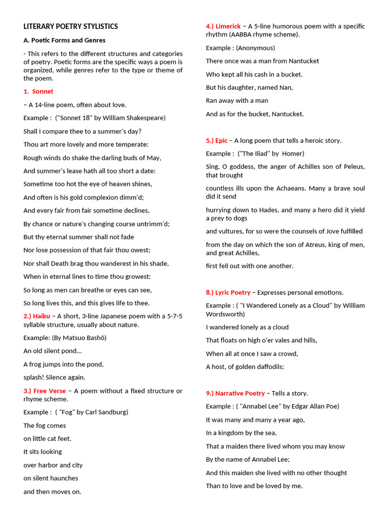 Poetry Forms and Stylistic Techniques | PDF | Poetry | Metre (Poetry)