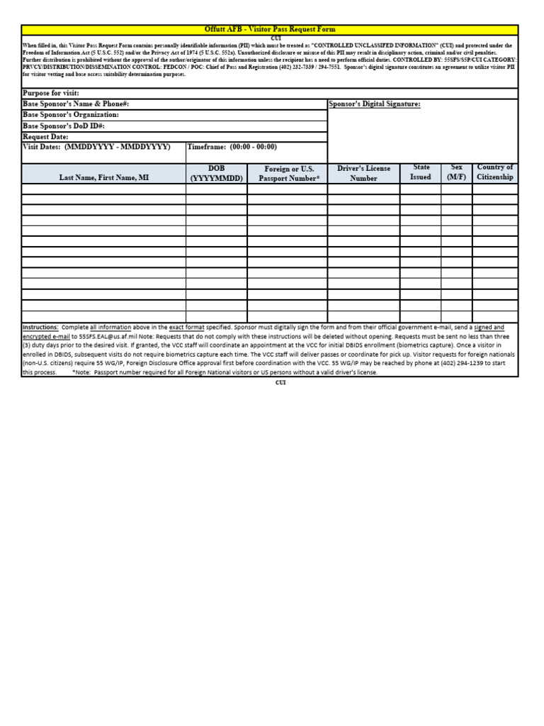 Offutt AFB Visitor Pass Request Form | PDF | Justice | Crime & Violence
