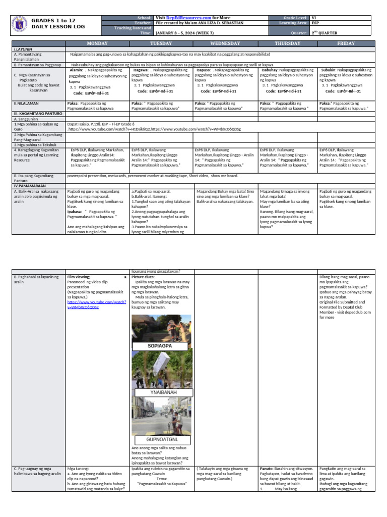 DLL - Esp 6 - Q2 - W7 | PDF
