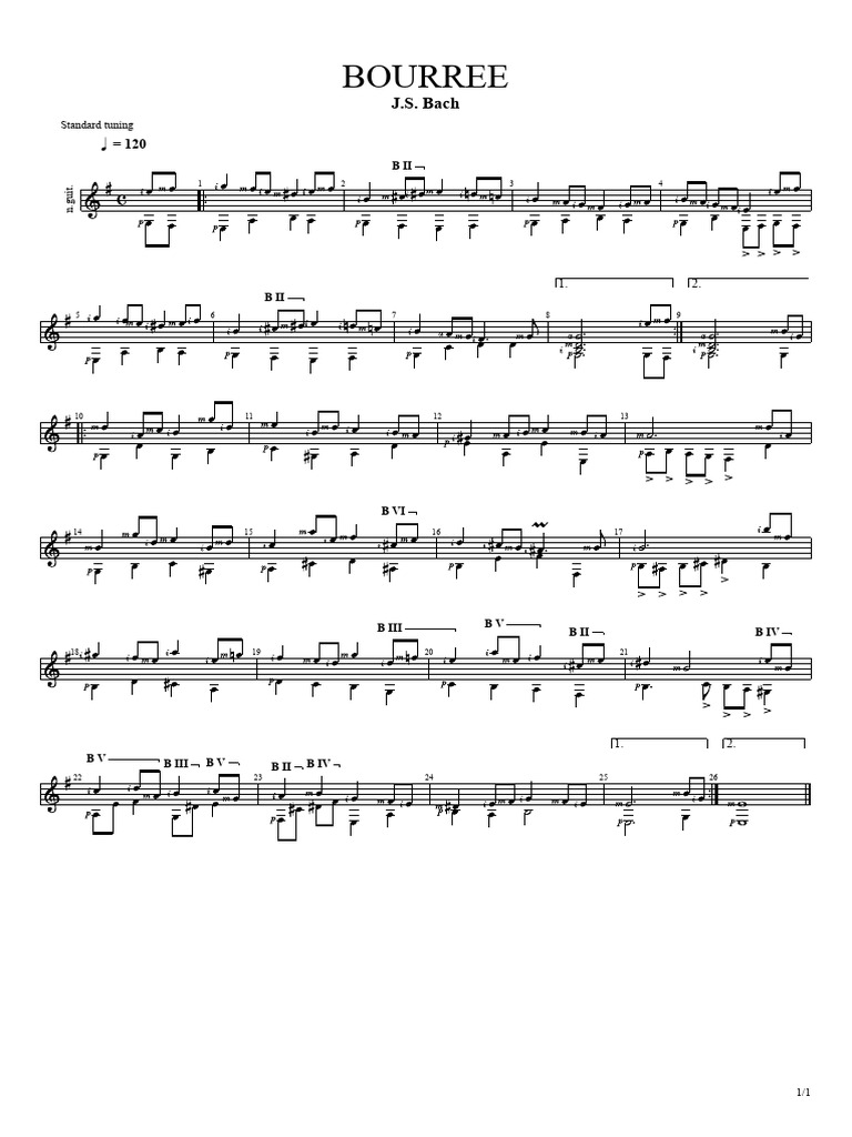 J.S. Bach's Bourrée Guitar Sheet Music | PDF