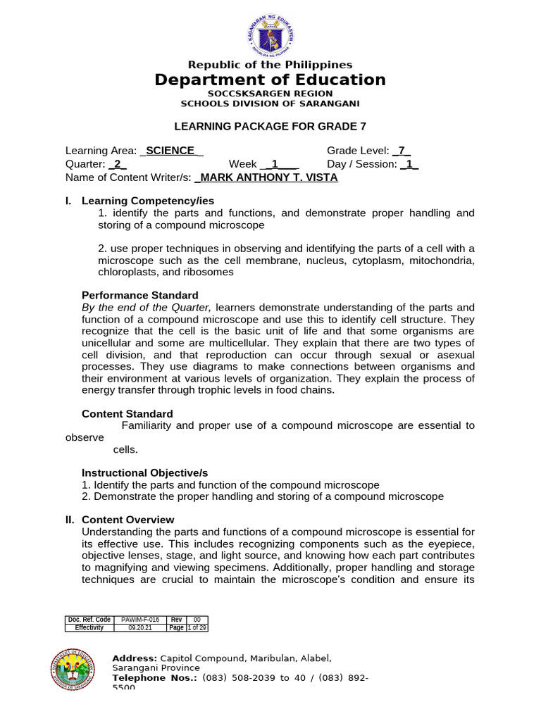 Grade 7 Science: Microscope Basics | PDF | Microscope | Staining