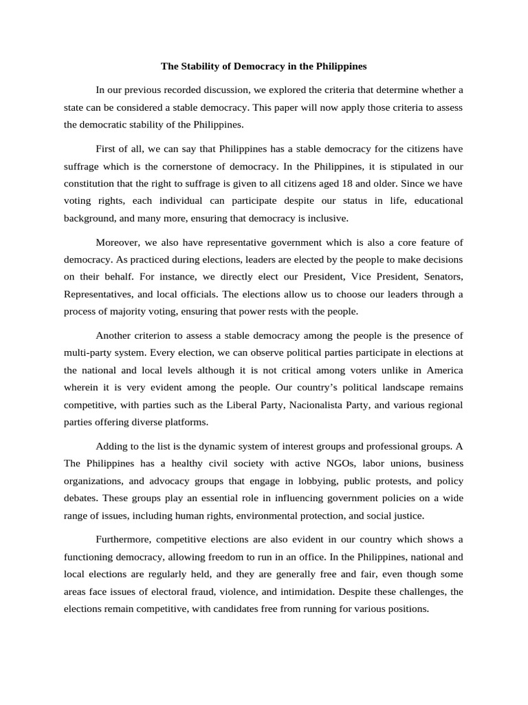 Assessing Philippine Democratic Stability | PDF | Democracy | Political ...