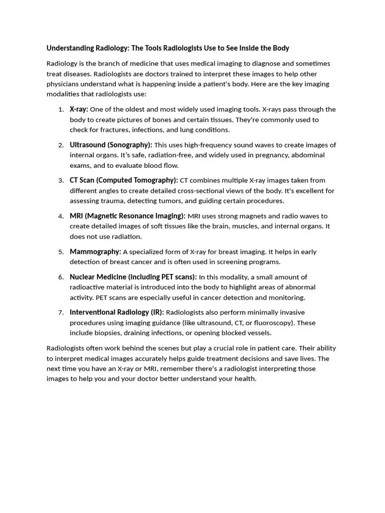 Radiology Tools for Medical Imaging | PDF