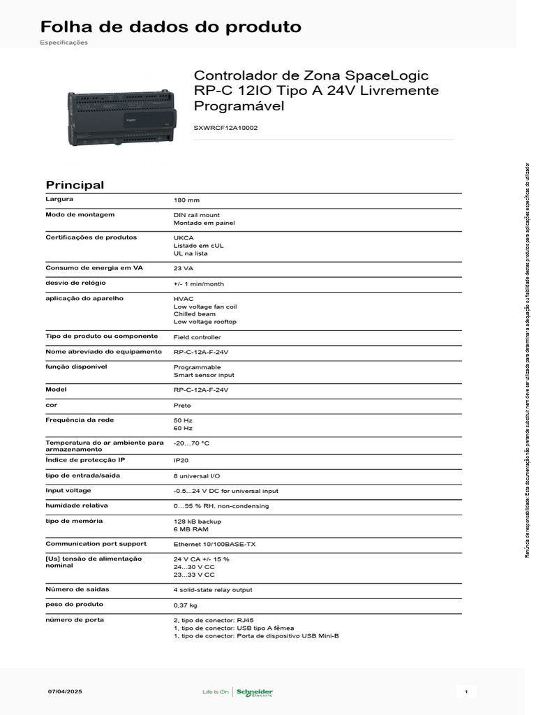 Controlador SpaceLogic RP-C 12IO 24V | PDF | USB | Engenharia da Computação
